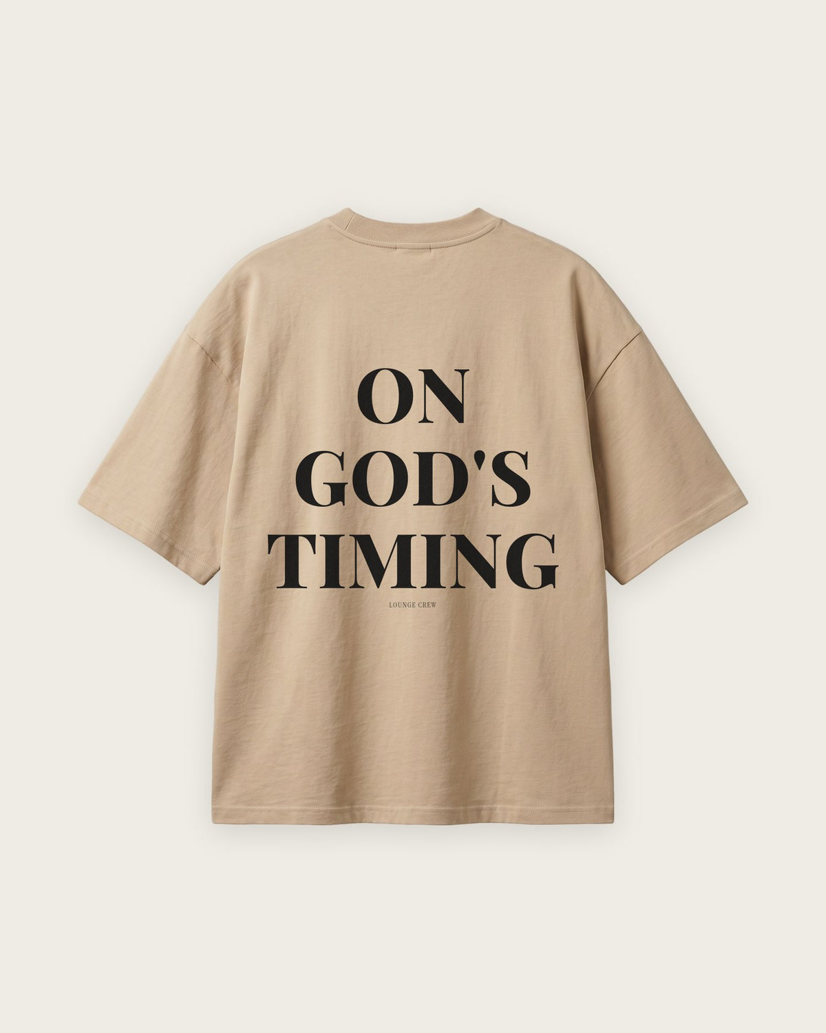 Camiseta Oversized “On God's Timing” — Areia