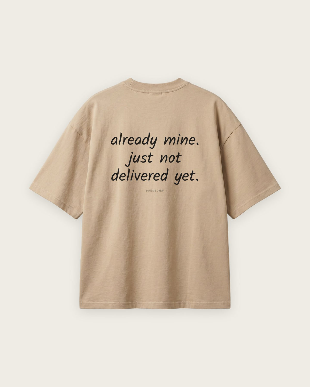 Camiseta Oversized “Already Mine, Just Not Delivered” — Areia
