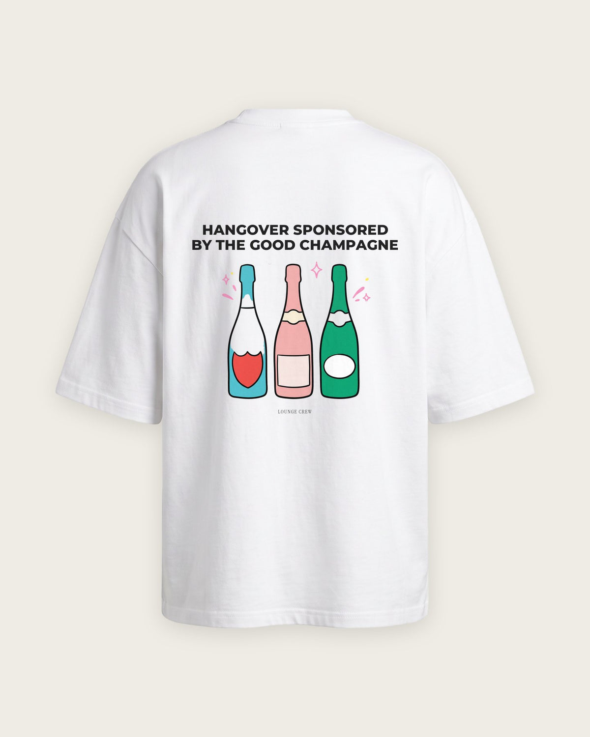 Camiseta Oversized “Hangover Sponsored by the Good Champagne” — Branco
