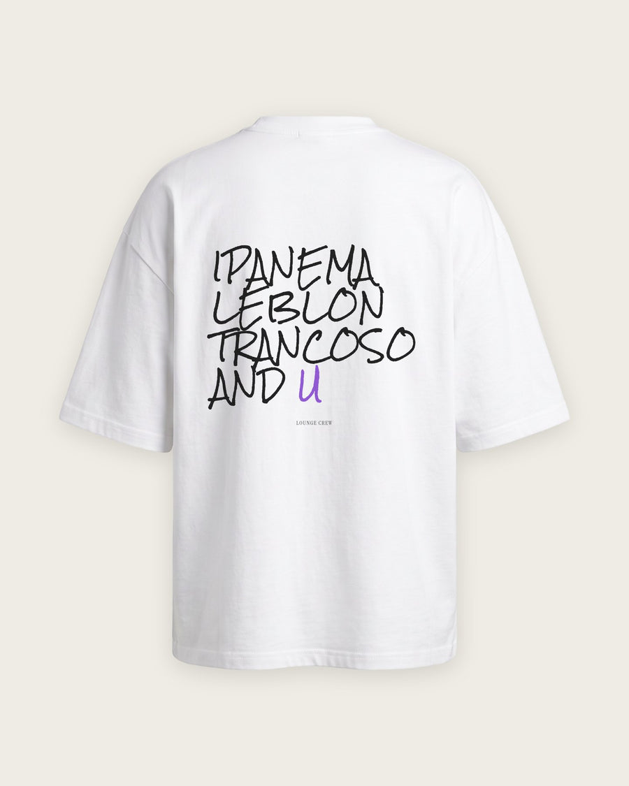 Camiseta Oversized “Ipanema, Leblon, Trancoso and U”