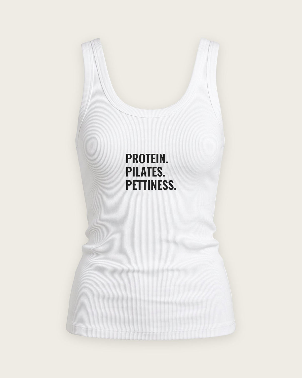 Regata Canelada “Protein, Pilates, Pettiness” — Branco