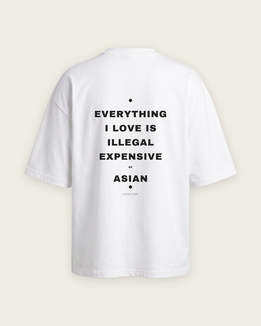 Camiseta Oversized “Everything I Love Is Illegal, Expensive or Asian”