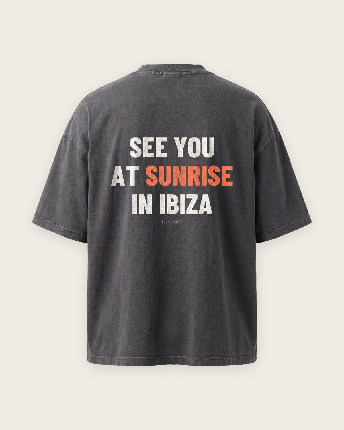 Camiseta Oversized “See You at Sunrise in Ibiza” — Cinza Estonado