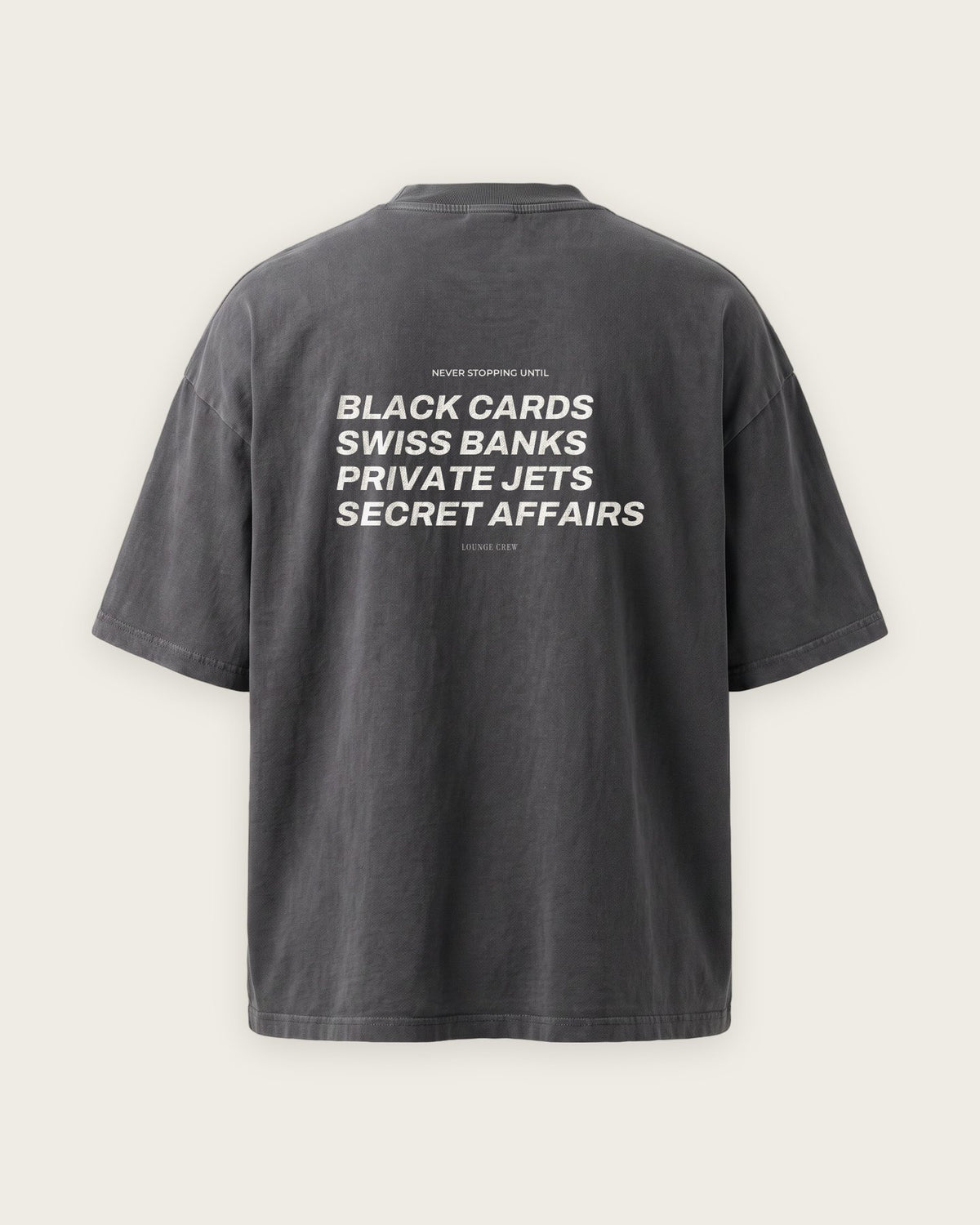 Camiseta Oversized “Never Stopping Until” — Cinza Estonado