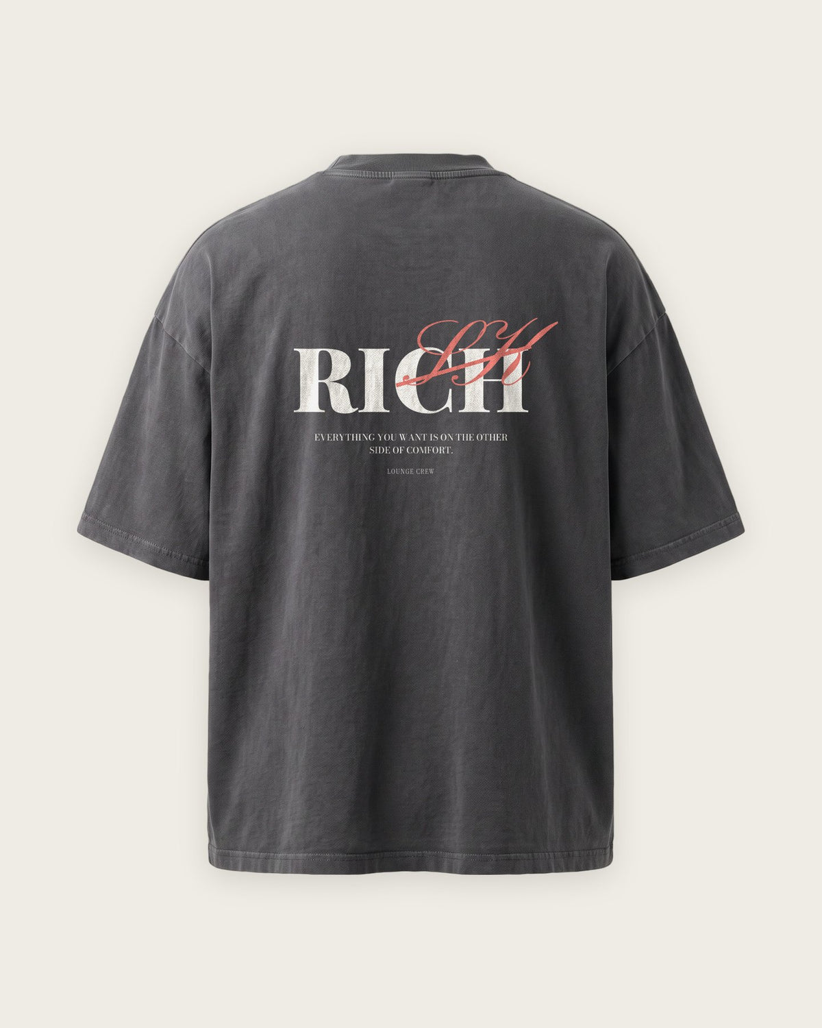 Camiseta Oversized “Rich = Risk” — Cinza Estonado