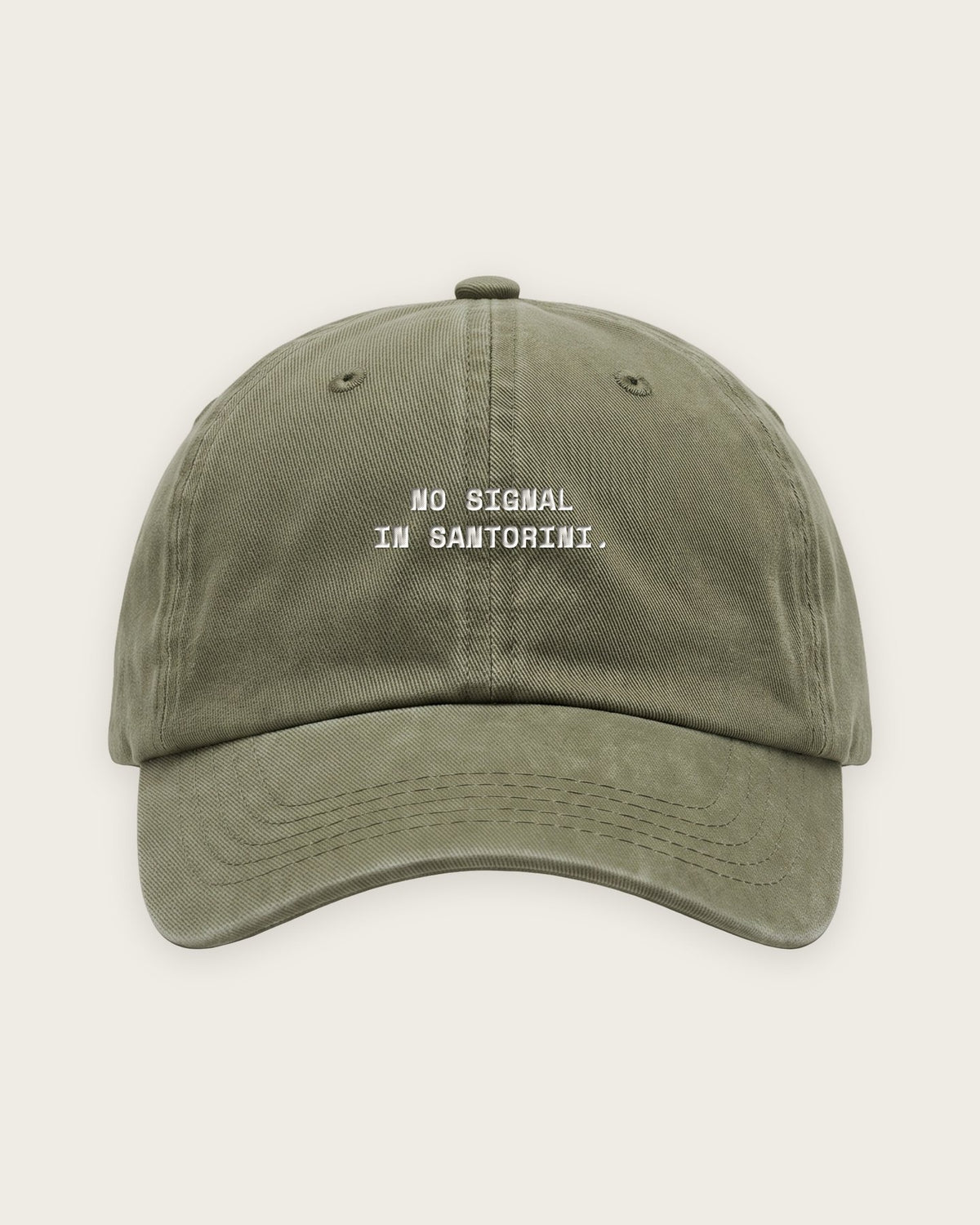 Boné Dad Hat “No Signal in Santorini” — Verde Musgo