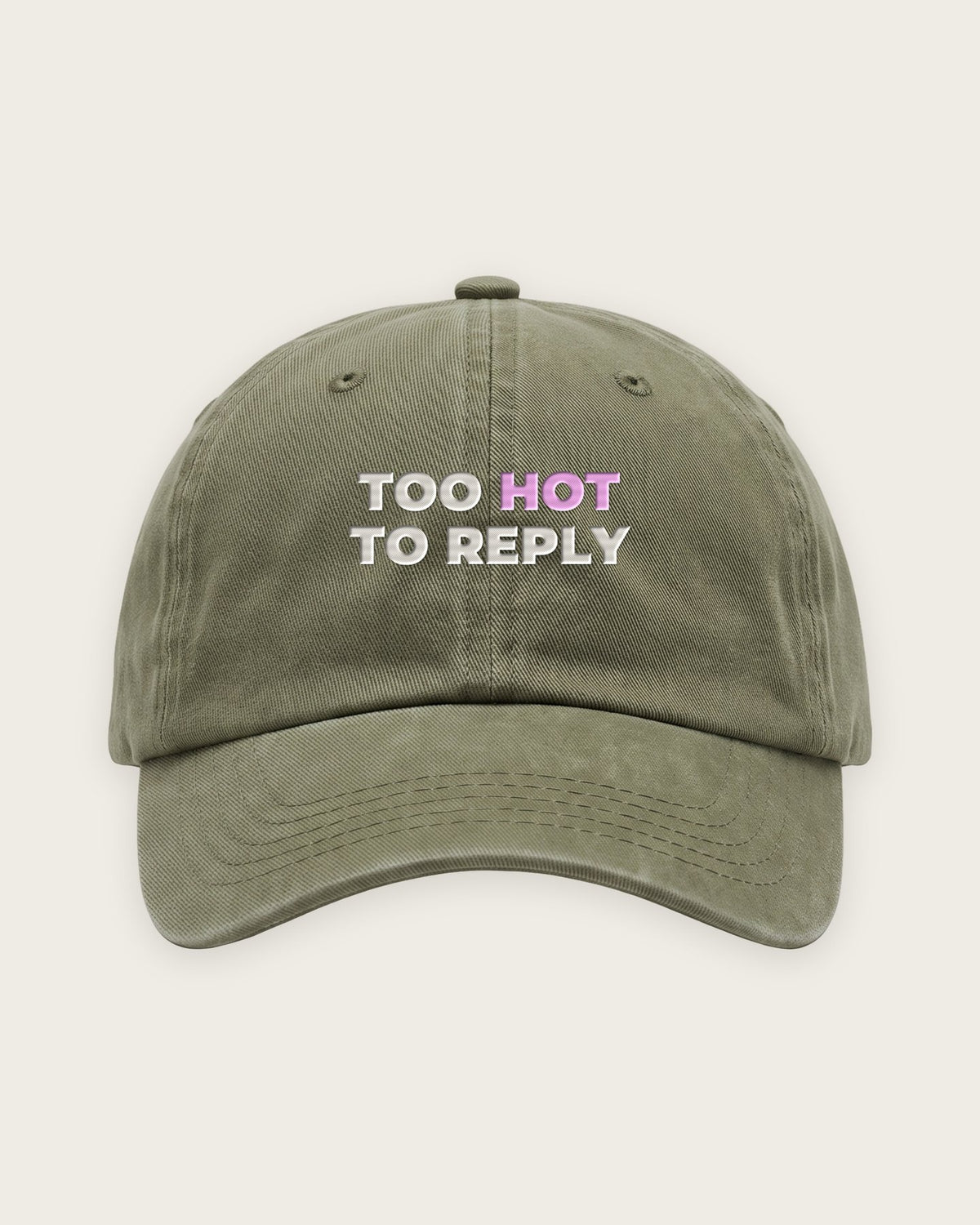 Boné Dad Hat “Too Hot to Reply” — Verde Musgo