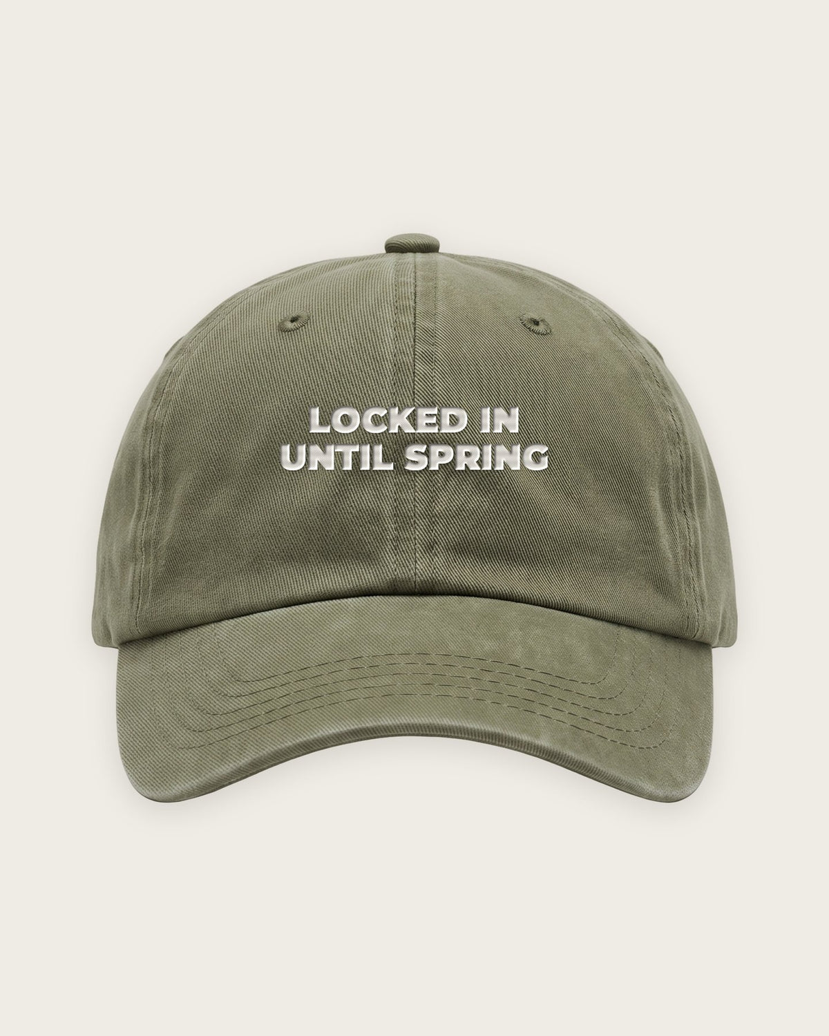 Boné Dad Hat “Locked In Until Spring” — Verde Musgo