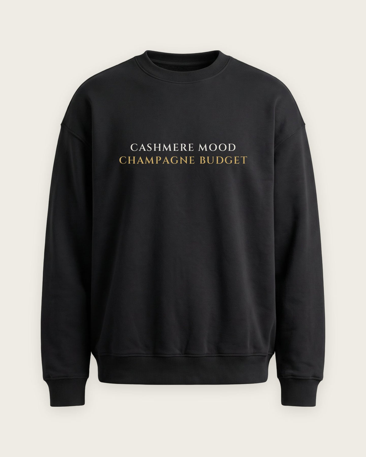Moletom Careca “Cashmere Mood, Champagne Budget” — Preto