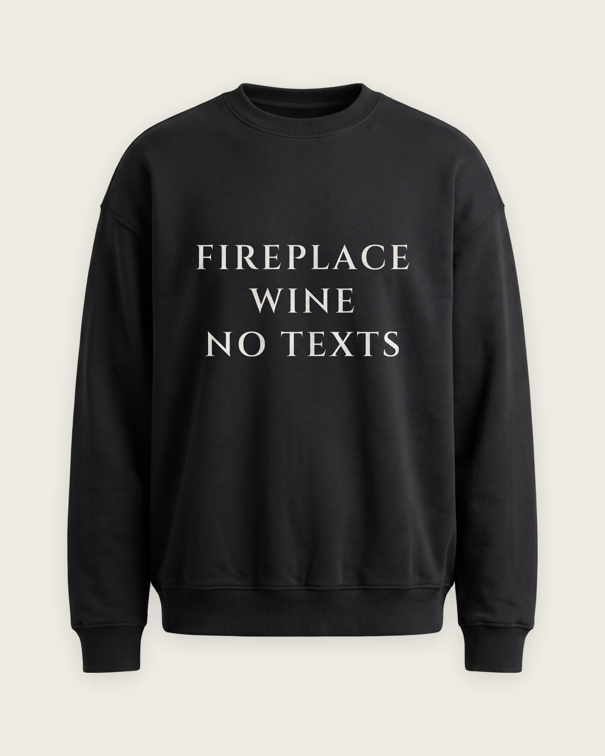 Moletom Careca “Fireplace, Wine, No Texts” — Preto