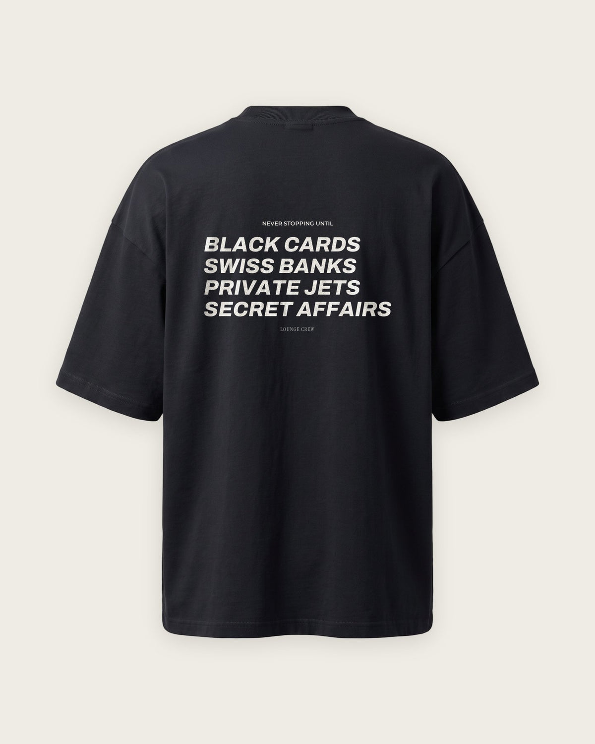 Camiseta Oversized “Never Stopping Until” — Preto