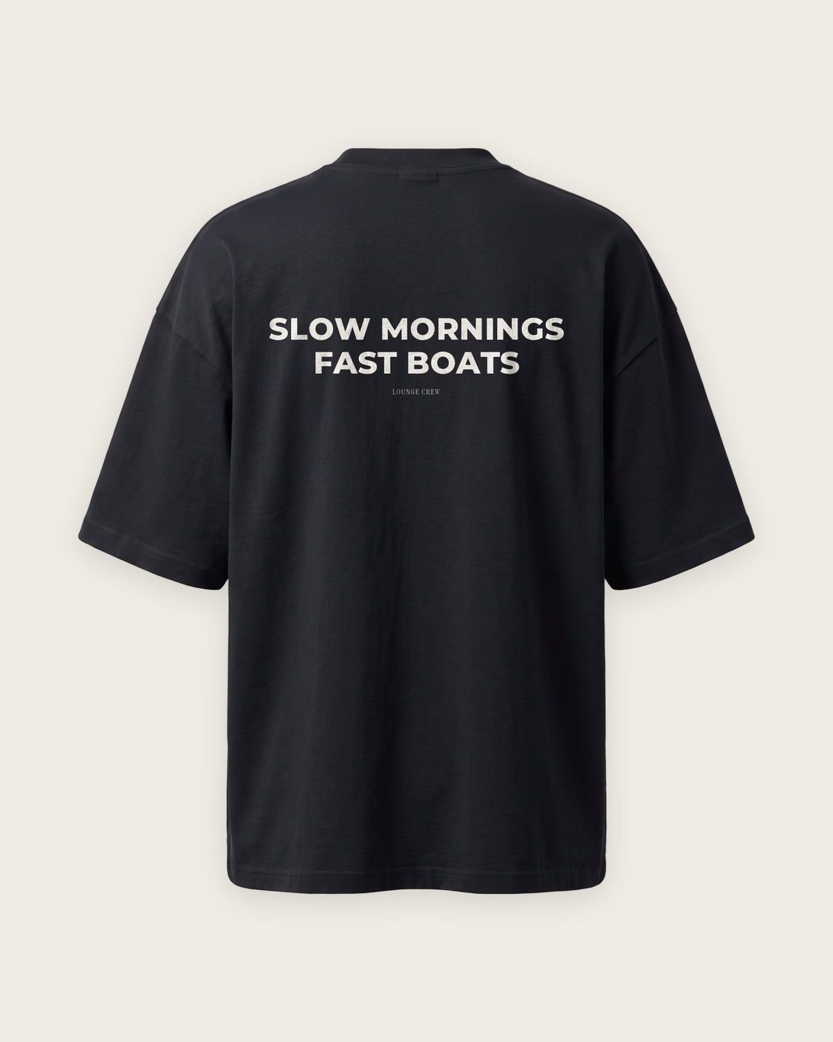 Camiseta Oversized “Slow Mornings, Fast Boats” — Preto