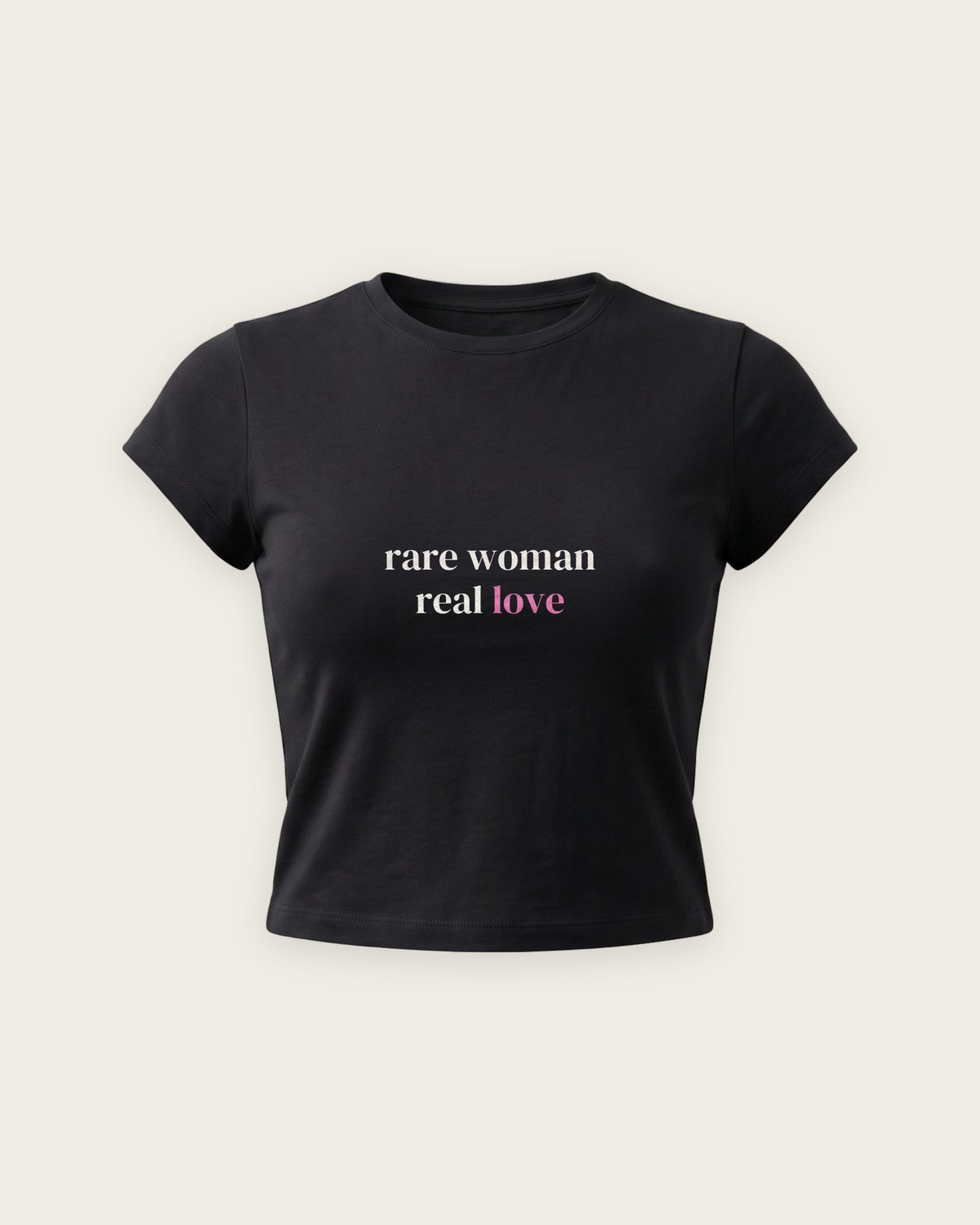 Baby Tee “Rare Woman, Real Love” — Preto