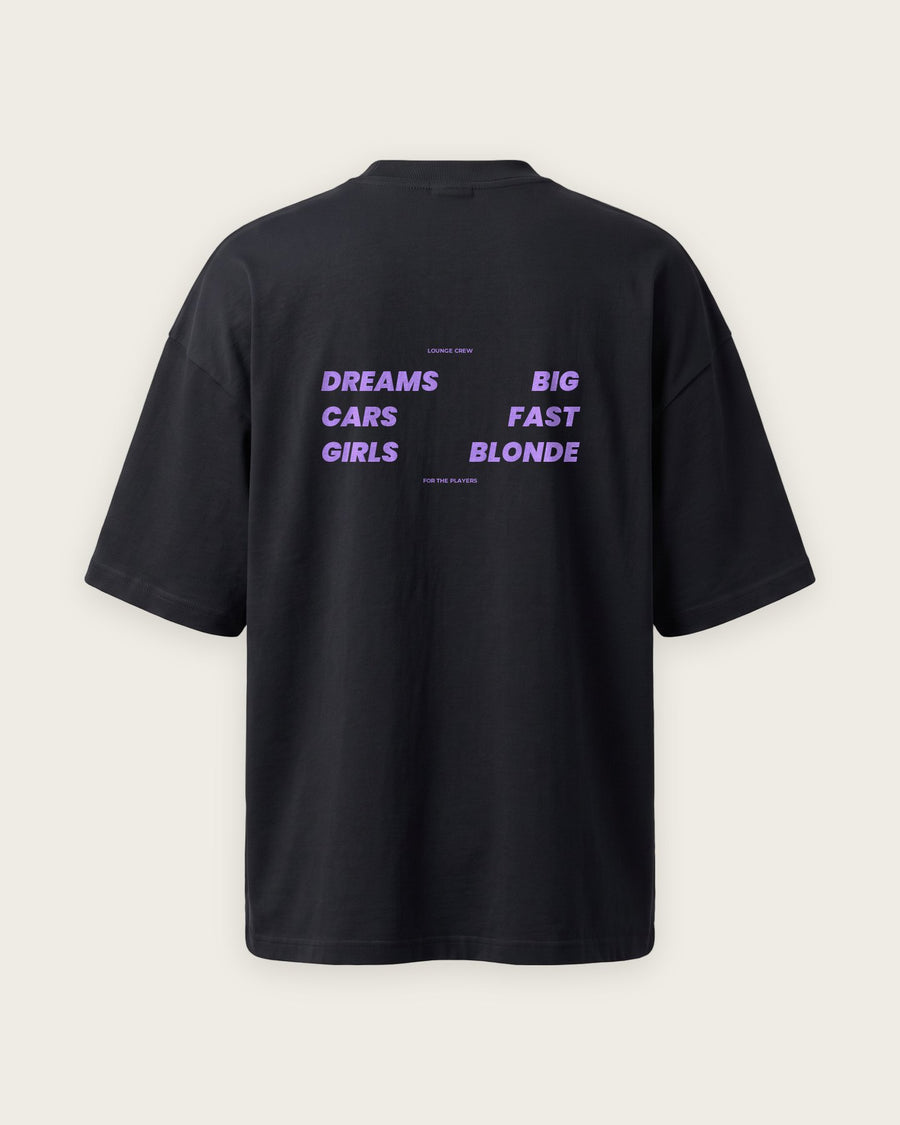 Camiseta Oversized “Dreams Big, Cars Fast, Girls Blonde”
