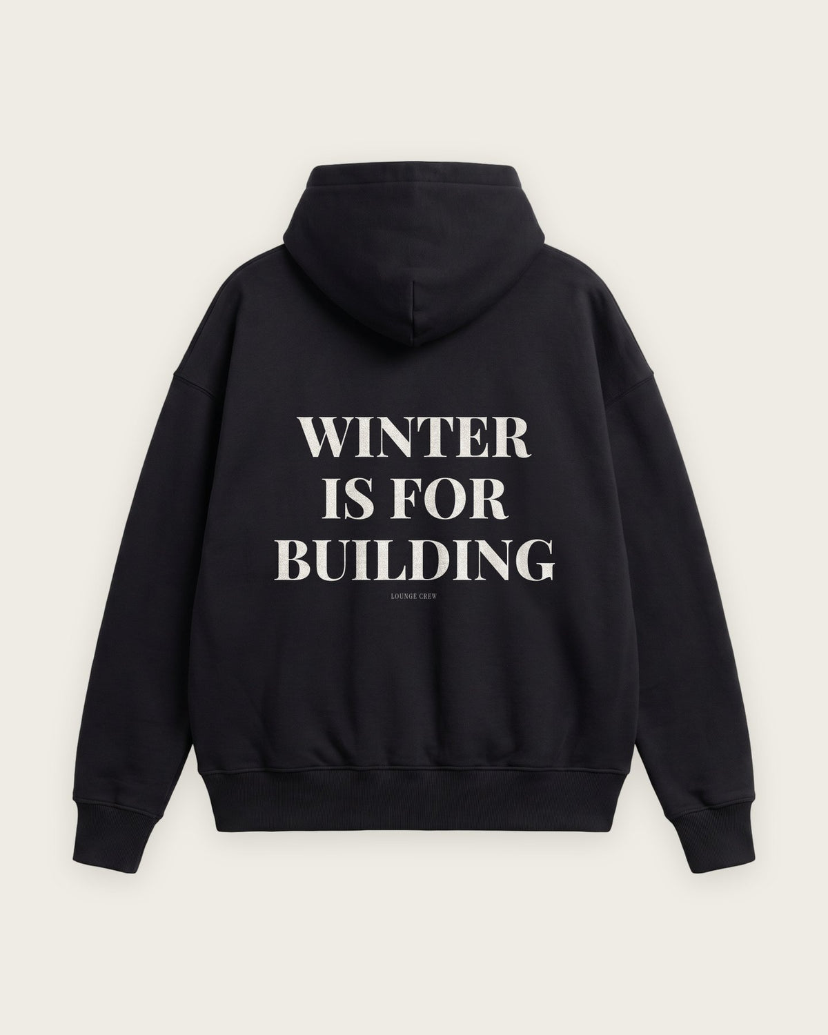 Moletom Oversized “Winter Is for Building” — Preto